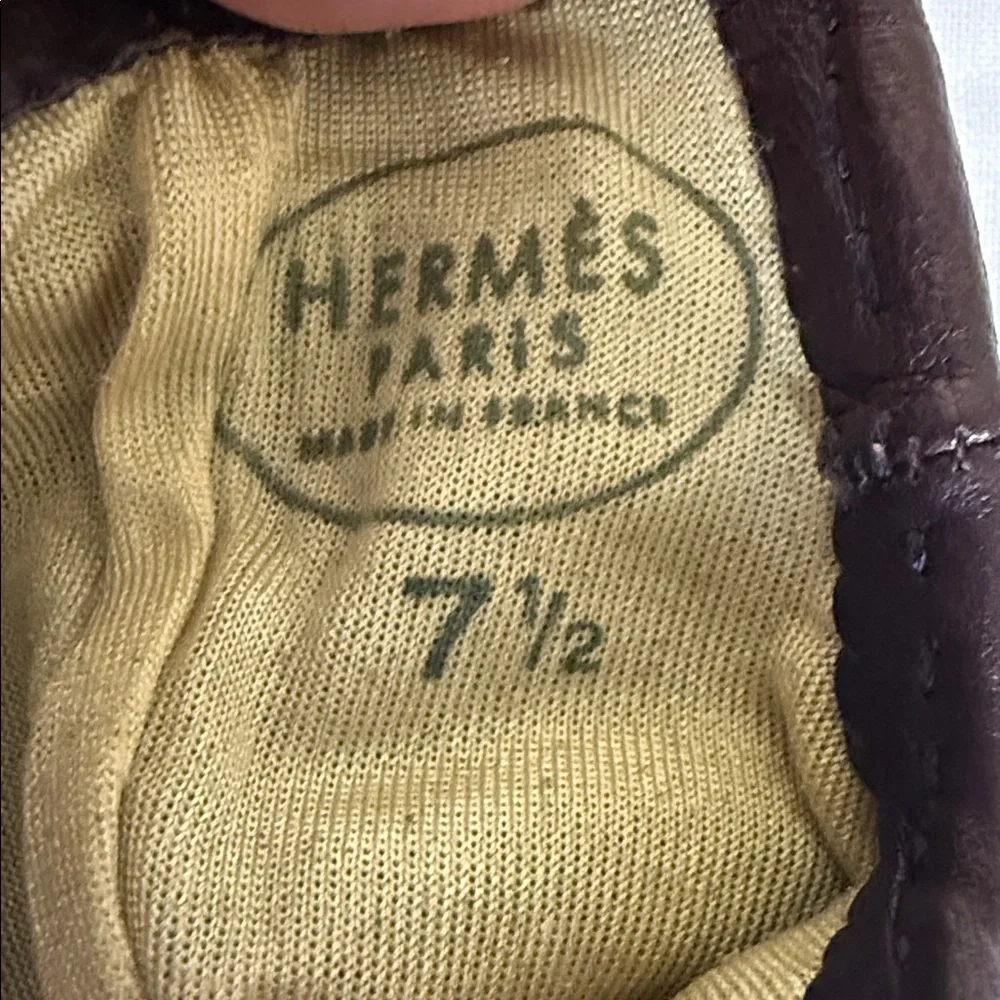 Hermès Grennan Leather Gloves – Brown | Silver Hardware | Size 7.5